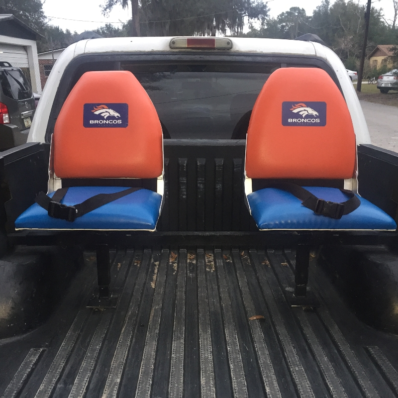 Orange and Blue Bucket Truck Bed Seats